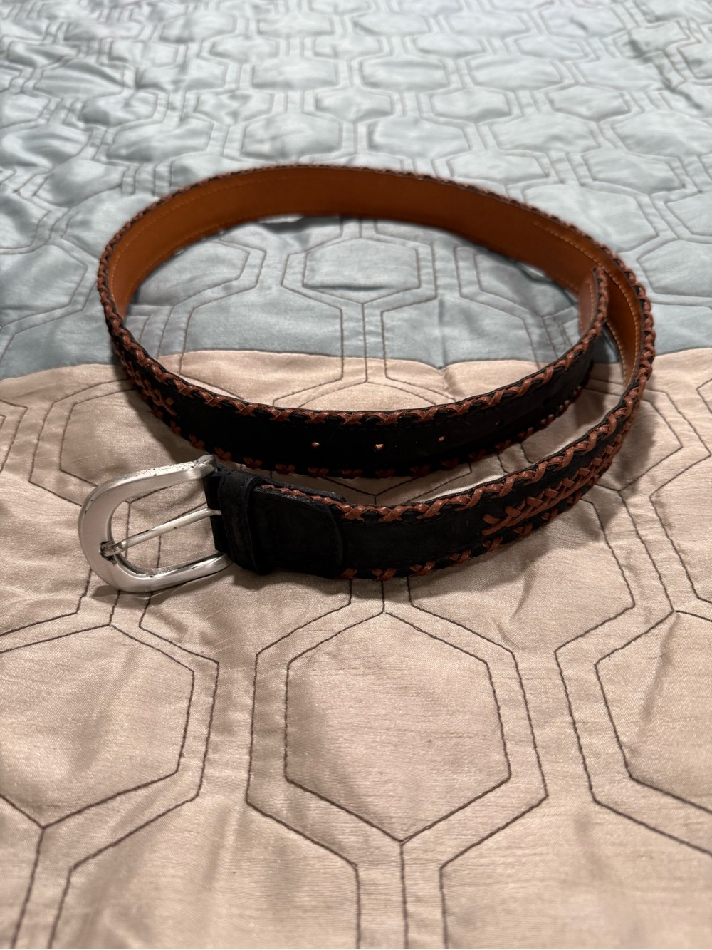 Cole Haan Men’s Black Brown Leather Braided Belt Size 36 Made in Italy